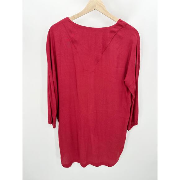 Madewell Red V-Neck Long Sleeve High Low Shift Dress Women's Size Small S - Picture 2 of 8